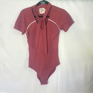 Camp Collection Burgundy Tie Neck Bodysuit